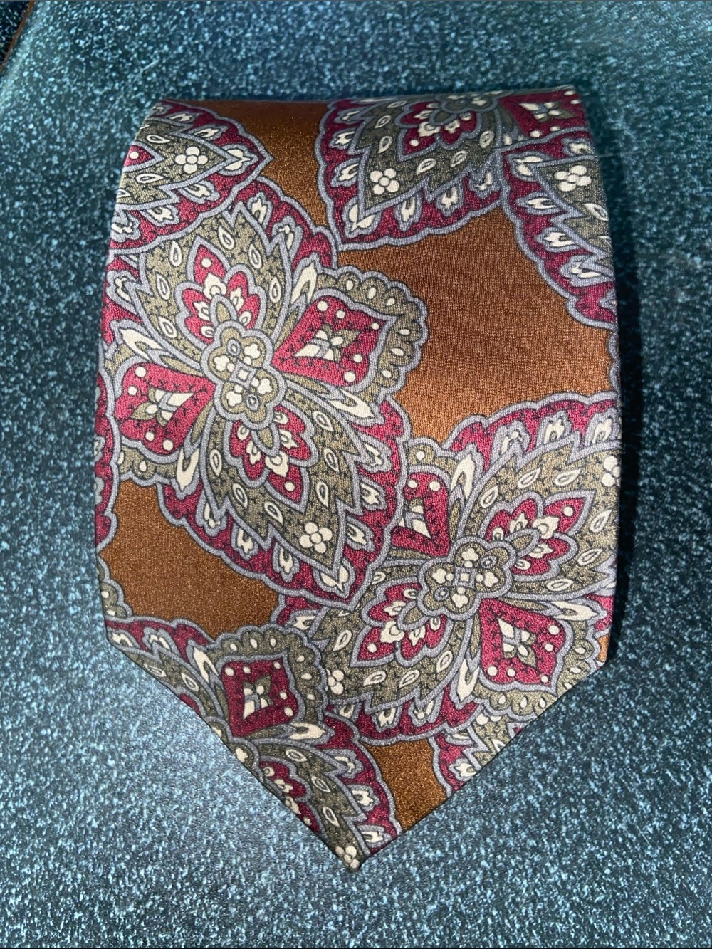 Oscar de la Renta Couture Collection Silk Tie Brown Burgundy Gray Paisley USA